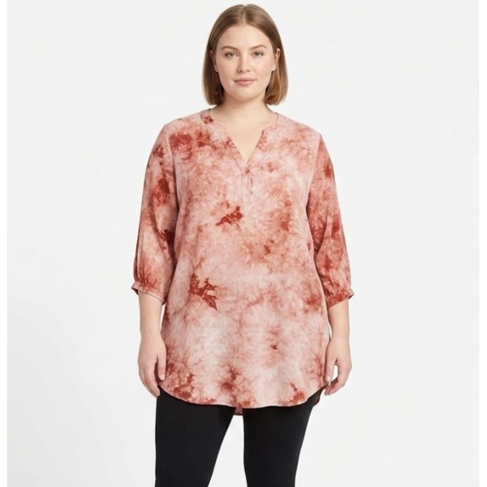 Umgee Tunic size 1X Burgundy Tie Dye V Neck‎ Soft Comfy Boho Festival Lagenlook